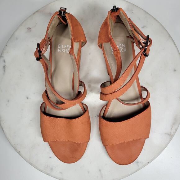 Eileen Fisher Kyra Sandals Womens 6 Nubuck Suede Square Block Heel Double Straps - Picture 13 of 16